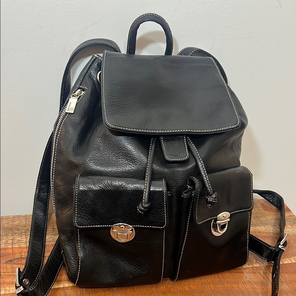 Perlina Black Buttery Smooth Pebbled Leather Backpack - Picture 1 of 14